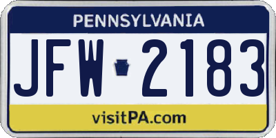 PA license plate JFW2183