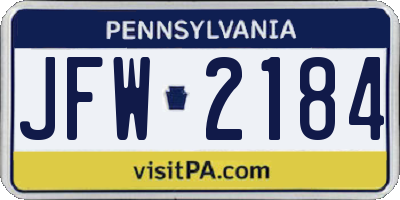 PA license plate JFW2184