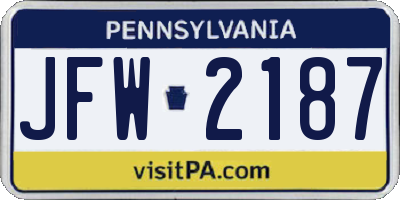 PA license plate JFW2187