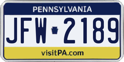 PA license plate JFW2189