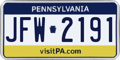 PA license plate JFW2191