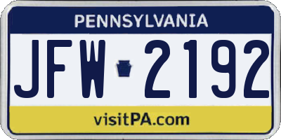 PA license plate JFW2192