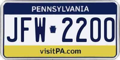 PA license plate JFW2200