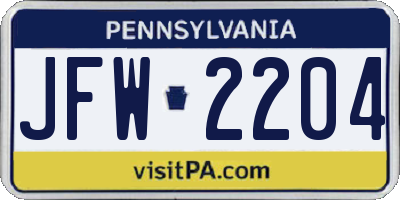 PA license plate JFW2204