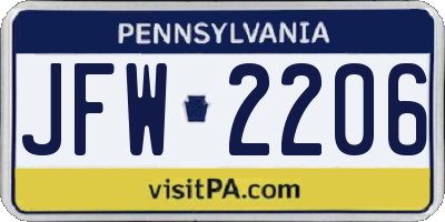 PA license plate JFW2206