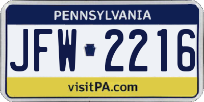PA license plate JFW2216