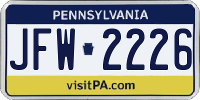 PA license plate JFW2226