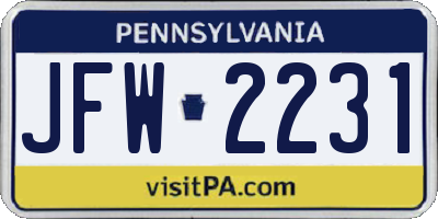 PA license plate JFW2231
