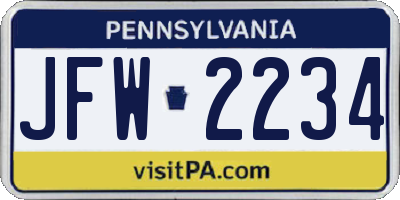 PA license plate JFW2234