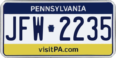 PA license plate JFW2235