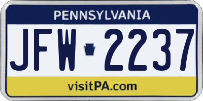 PA license plate JFW2237