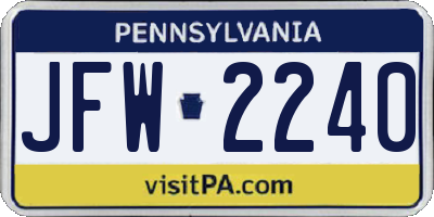 PA license plate JFW2240