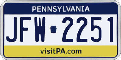 PA license plate JFW2251