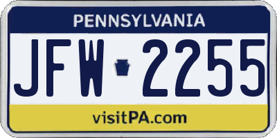 PA license plate JFW2255