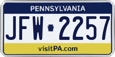 PA license plate JFW2257