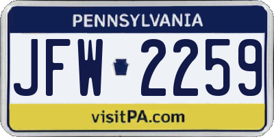 PA license plate JFW2259
