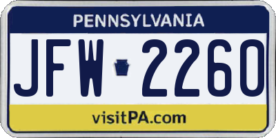 PA license plate JFW2260