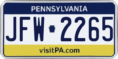 PA license plate JFW2265