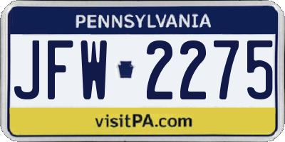 PA license plate JFW2275