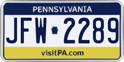 PA license plate JFW2289