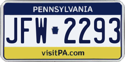 PA license plate JFW2293