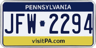 PA license plate JFW2294