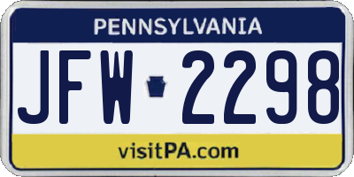 PA license plate JFW2298