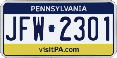 PA license plate JFW2301