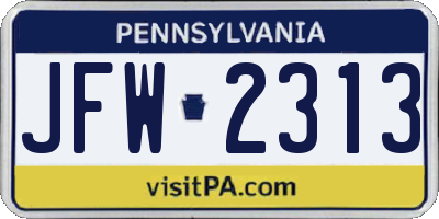 PA license plate JFW2313