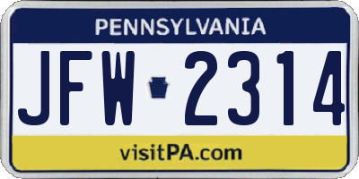 PA license plate JFW2314