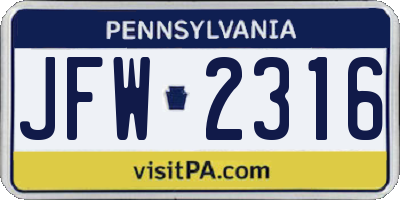 PA license plate JFW2316