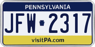PA license plate JFW2317