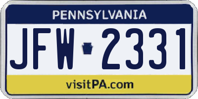 PA license plate JFW2331