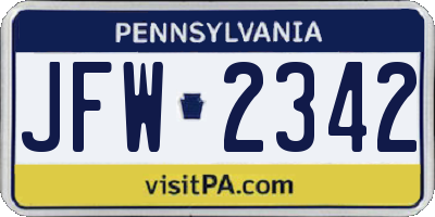 PA license plate JFW2342