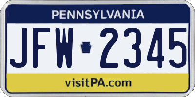 PA license plate JFW2345