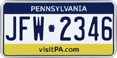 PA license plate JFW2346