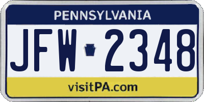 PA license plate JFW2348