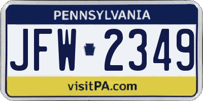PA license plate JFW2349