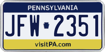 PA license plate JFW2351