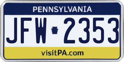 PA license plate JFW2353