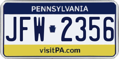 PA license plate JFW2356