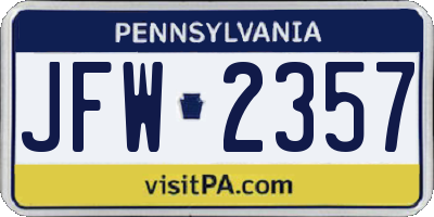 PA license plate JFW2357