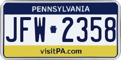 PA license plate JFW2358