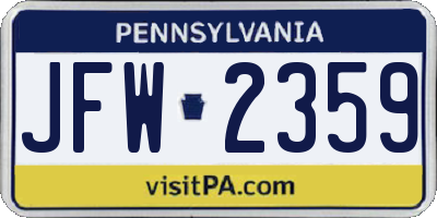 PA license plate JFW2359