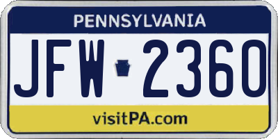 PA license plate JFW2360