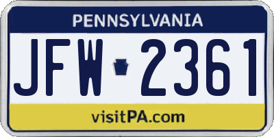 PA license plate JFW2361