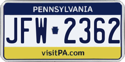PA license plate JFW2362