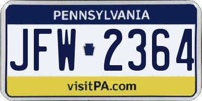 PA license plate JFW2364