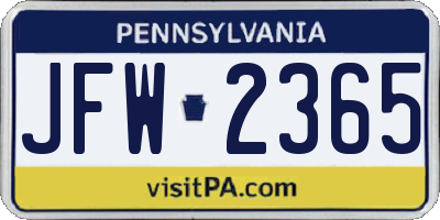 PA license plate JFW2365