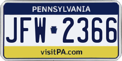 PA license plate JFW2366